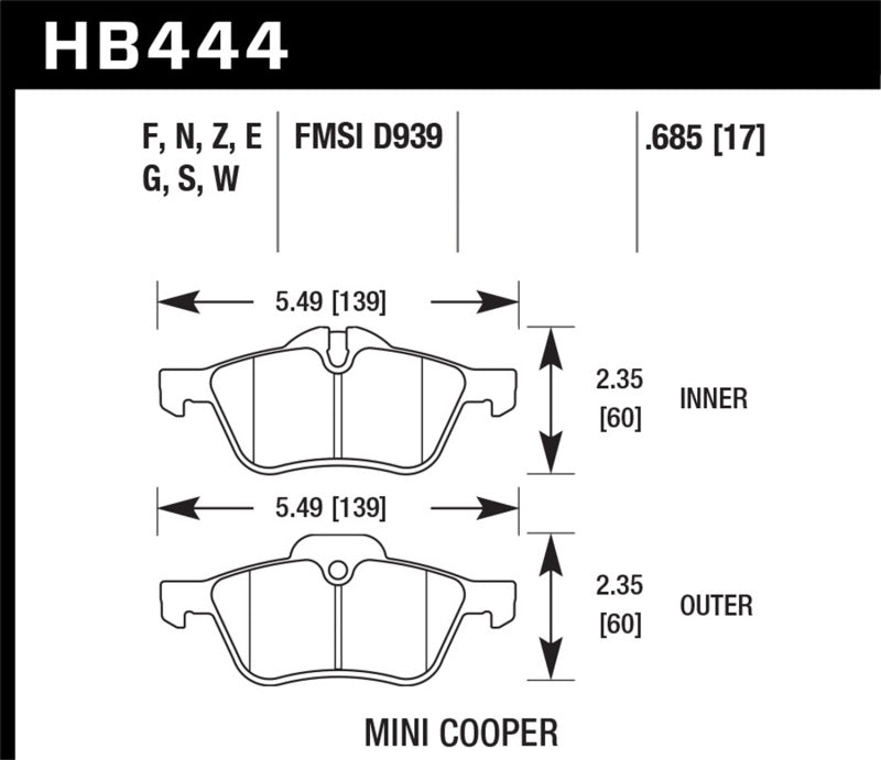 Hawk 06-08 Mini Cooper Base/ S 1.6L HPS 5.0 Plaquettes de frein avant