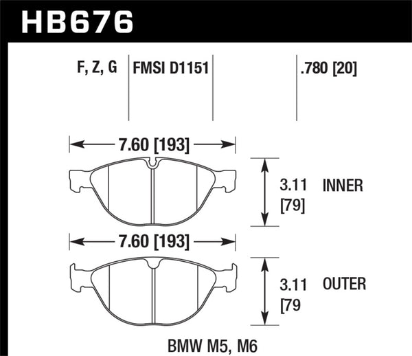 Hawk 08-10 BMW M6 Base 5.0L HPS 5.0 Plaquettes de frein avant