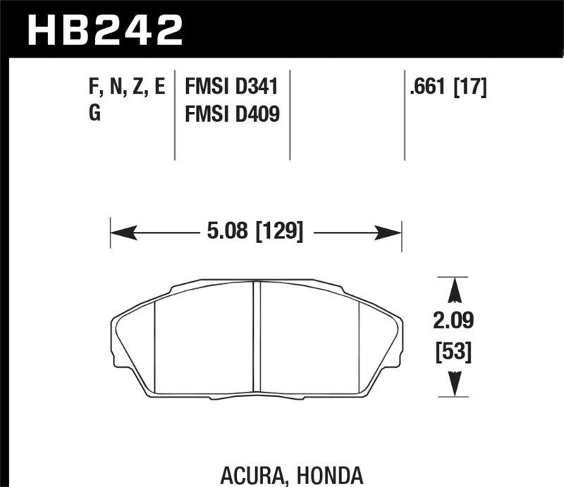 Hawk 92-93 Honda Civic EX 1,6 L / Acura Integra GS/LS/RS 1,8 L HPS 5.0 Street Plaquettes de frein – Avant