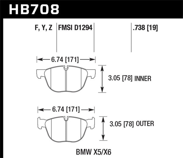 Hawk HB708B.738 18-19 BMW X6 xDrive35i 3.0L HPS 5.0 Front Brake Pads