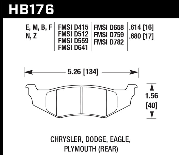 Hawk Chrysler / Dodge / Plymouth Blue 9012 Plaquettes de frein de course arrière