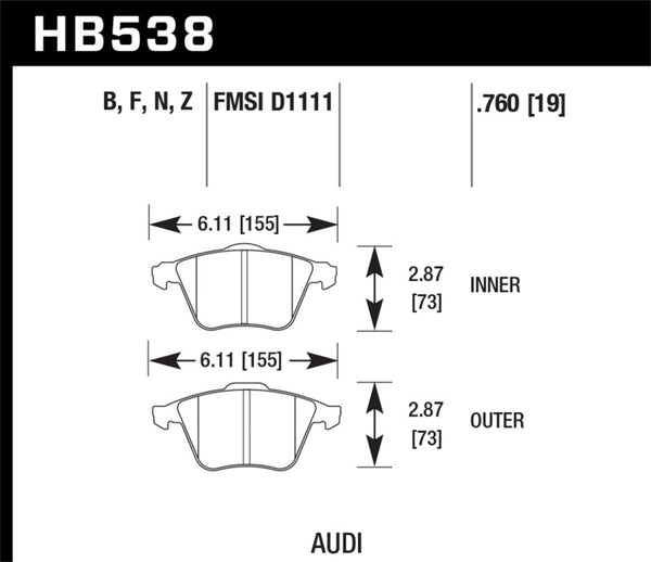 Hawk 09 Audi A4 Cabriolet / 05-07 A4 / 05-09 A4 Quattro / 06-09 A6 / 08 VW R32 HPS Plaquettes de frein avant