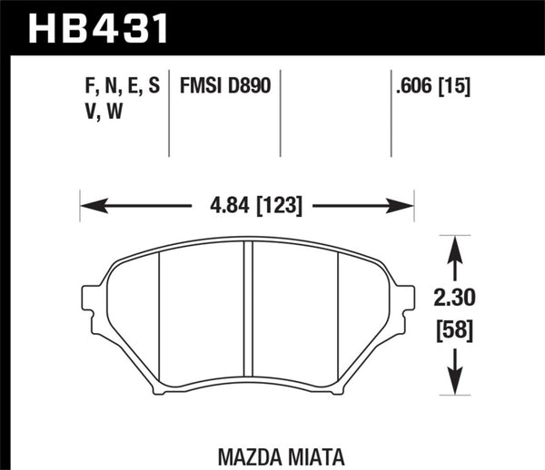 Hawk 01-05 Miata avec suspension sport HPS Street Plaquettes de frein avant D890