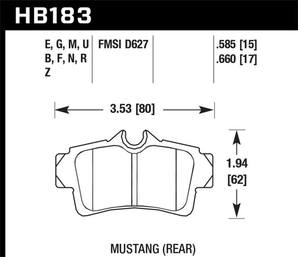 Hawk HB183E.660 87-11 Ford Mustang Rear Blue 9012 Race Rear Brake Pads