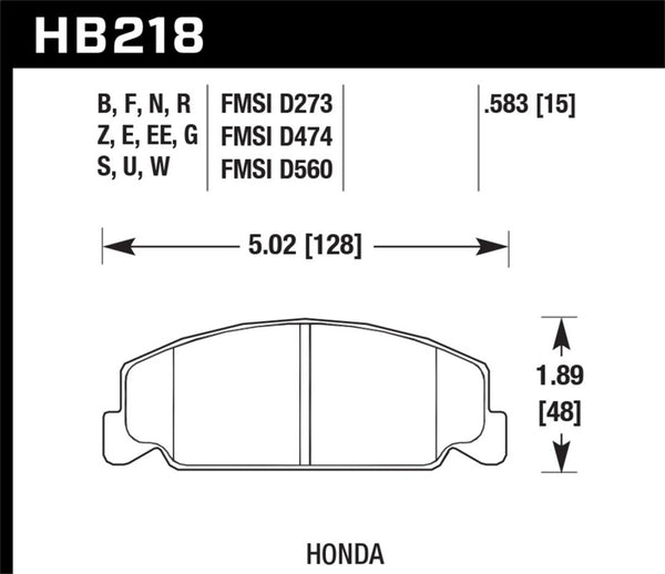 Hawk 84-85 Honda Accord / 88-00 Civic / 88-91 CRX 15 mm DTC-30 Plaquettes de frein de course avant