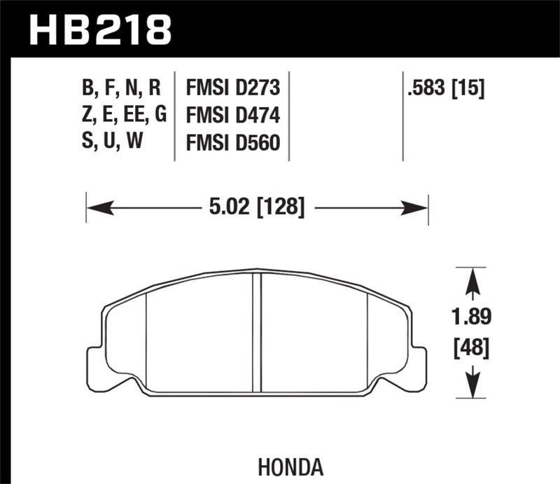 Hawk HB218G.583 84-85 Honda Accord / 88-00 Civic / 88-91 CRX 15mm DTC-60 Front Race Brake Pads