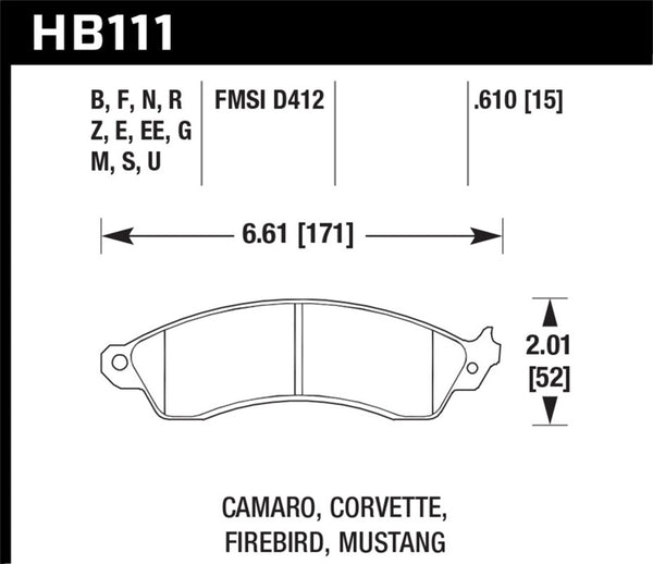 Hawk 94-04 Mustang Cobra / 88-96 Corvette / 88-92 Camaro avec freins HD avant plaquettes de frein de course noires