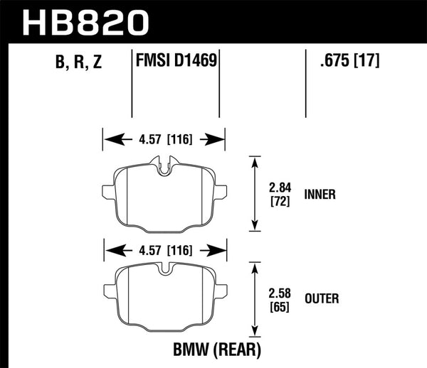 Hawk 12-17 BMW M6 / 14-17 BMW M6 Gran Coupé / 13-16 BMW M5 HPS 5.0 Plaquettes de frein arrière