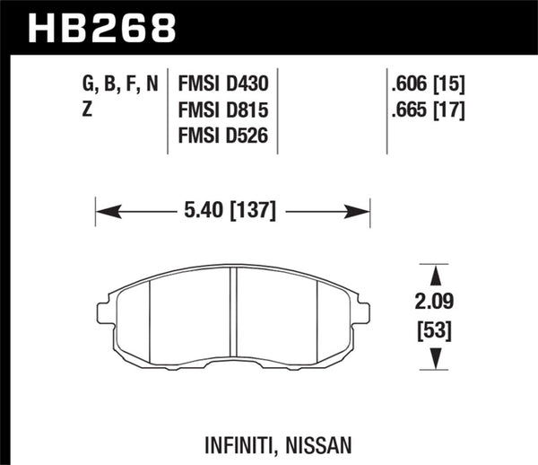 Hawk 1999-2000 Infiniti G20 HPS 5.0 Plaquettes de frein avant