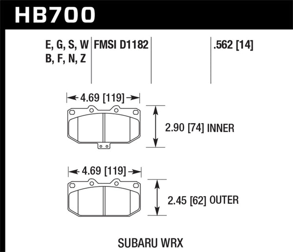 Hawk HB700B.562 2006-2007 Subaru Impreza WRX HPS 5.0 Front Brake Pads