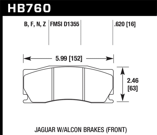 Hawk HB760N.620 08-12 Jaguar XKR (w/ Alcon Brakes) HP+ Street Front Brake Pads