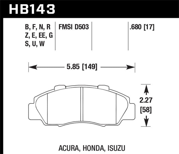 Hawk 97-01 Honda Prelude Bleu 9012 Street Plaquettes de frein avant