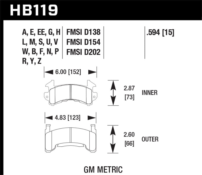 Plaquettes de frein de course Hawk Buick / Cadillac / Chevrolet / GMC / Isuzu / Oldsmobile / Pontiac DTC-30