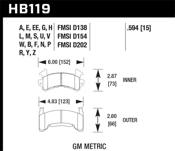 Hawk DTC-80 76-88 Chevy Camaro Plaquettes de frein de course arrière