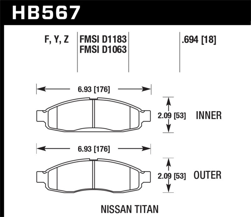 Hawk 04-06 Infiniti QX56 / 05-06 Armada / 04 Pathfinder / 04-07 Titan HPS Street Plaquettes de frein avant