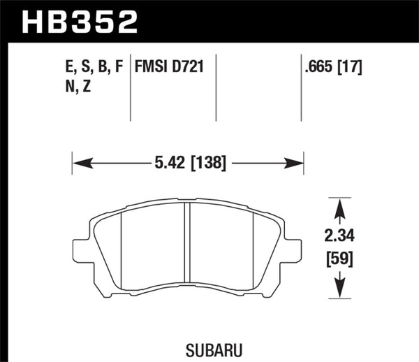 Hawk 02-03 WRX / 98-01 Impreza / 97-02 Legacy 2,5 L / 98-02 Forester 2,5 L Bleu 9012 Coussinets de course avant