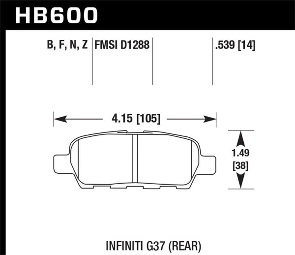 Hawk HB600B.539 2008-2009 Infiniti EX35 Journey HPS 5.0 Rear Brake Pads