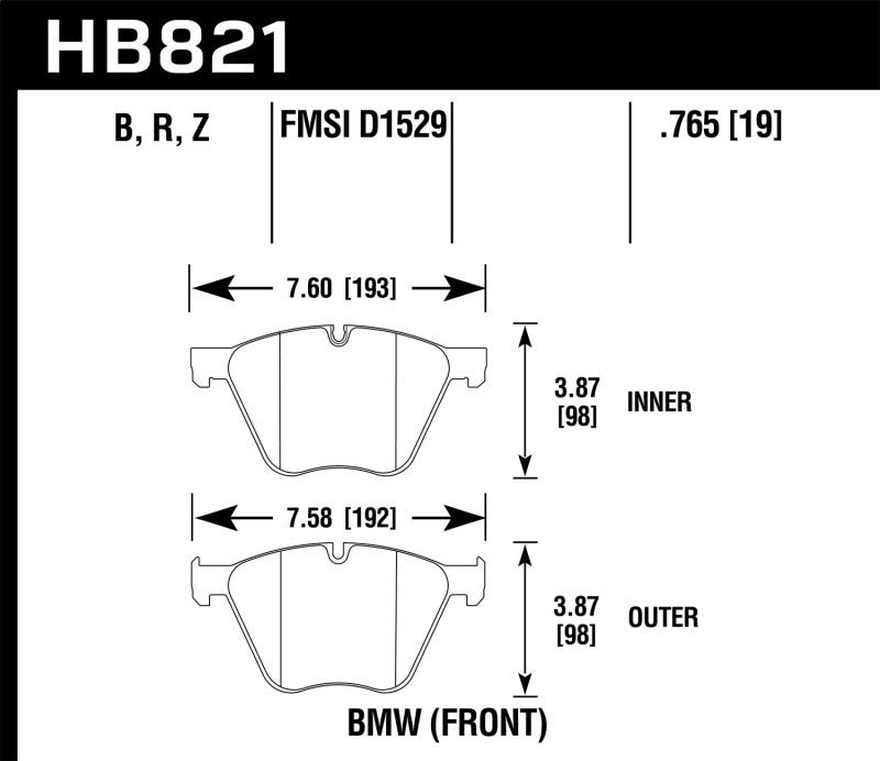 Hawk HB821B.756 10-15 BMW 760Li / 11-15 BMW B7 Alpina/B7 Alpina xDrive HPS 5.0 Front Brake Pads