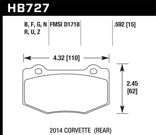 Hawk HB727B.592 2014 Chevrolet Corvette HPS 5.0 Rear Brake Pads