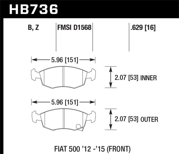 Plaquettes de frein avant Hawk 12-15 Fiat 500 HPS 5.0