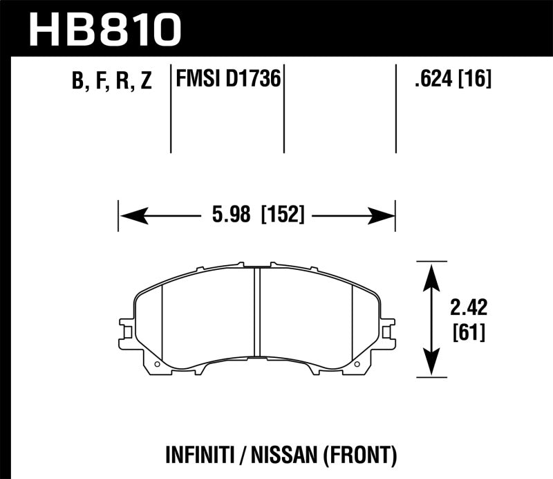 Hawk HB810F.624 14-17 Infiniti Q50 Base HPS Street Front Brake Pads