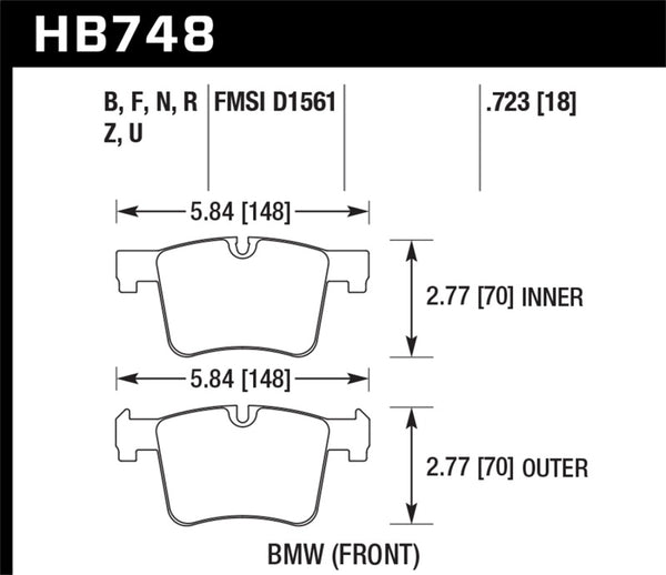 Hawk HB748F.723 13-14 BMW 328i/328i xDrive / 2014 428i/428i xDrive HPS Front Brake Pads