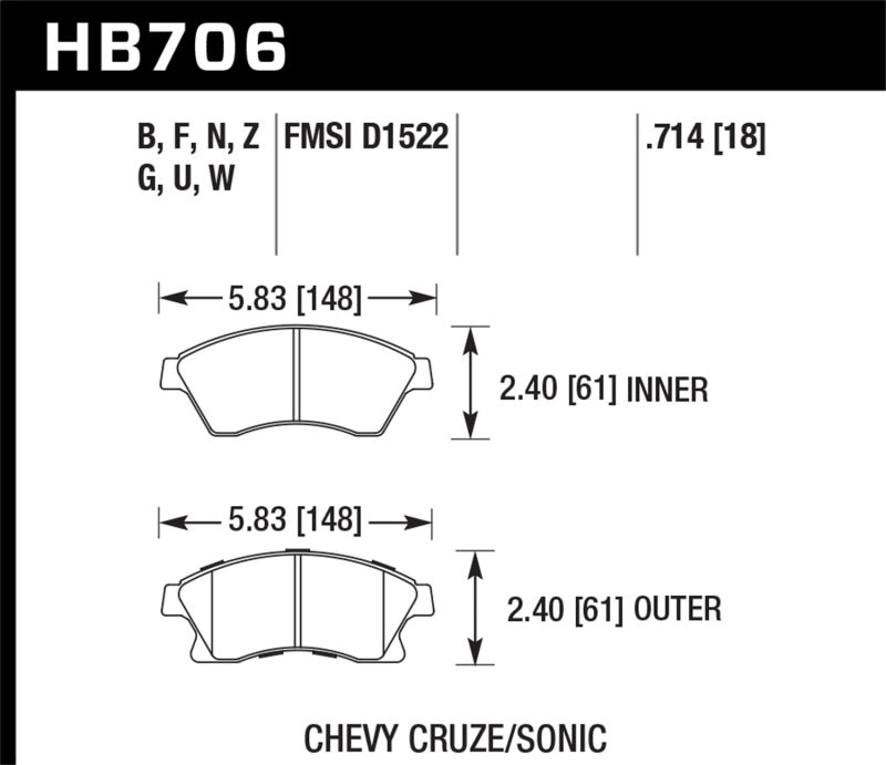 Hawk 11-12 Chevy Cruze Eco/LS/1LT/2LT/LTZ / 12 Sonic LS/LT/LTZ HPS Plaquettes de frein avant