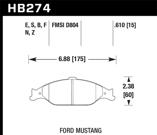 Hawk 1999-2004 Ford Mustang Base 3.8 HPS 5.0 Plaquettes de frein avant