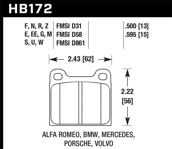 Hawk HB172W.595 69-77 Porsche 911 DTC-30 Race Front/Rear Brake Pads