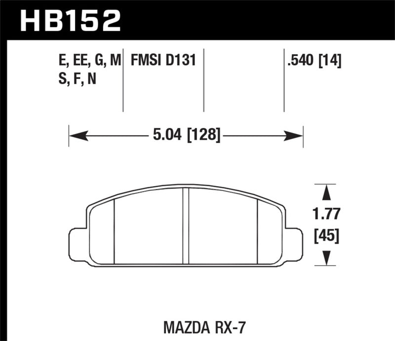 Hawk HB152N.540 Mazda RX-7 HP+ Street Front Brake Pads