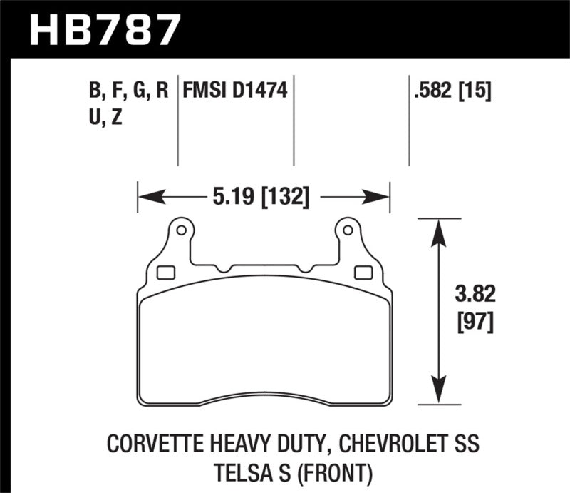 Hawk HB787N.582 15 Chevy Corvette / 16-17 Chevy Camaro / 16-17 Cadillac CTS HP+ Front Brake Pads