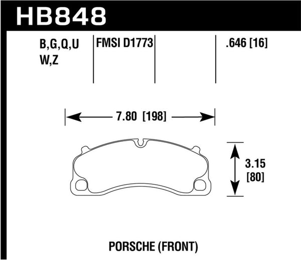 Hawk HB848U.646 14-19 Porsche 911 GT3/GT3 RS / 2016 Porsche Cayman GT4 DTC-70 Race Front Brake Pads