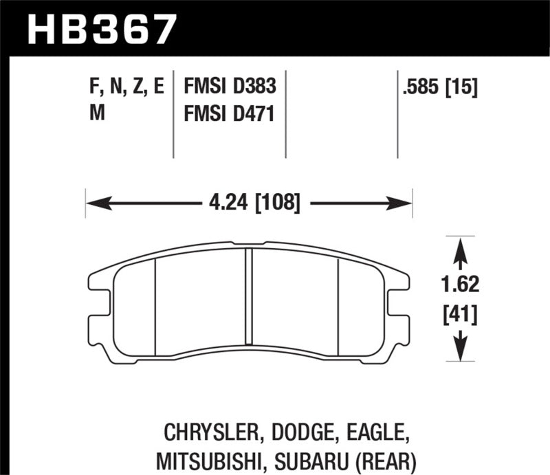 Hawk Subaru 93-98 Impreza/90-99 Legancy/92-97 SVX HPS 5.0 Street Plaquettes de frein arrière