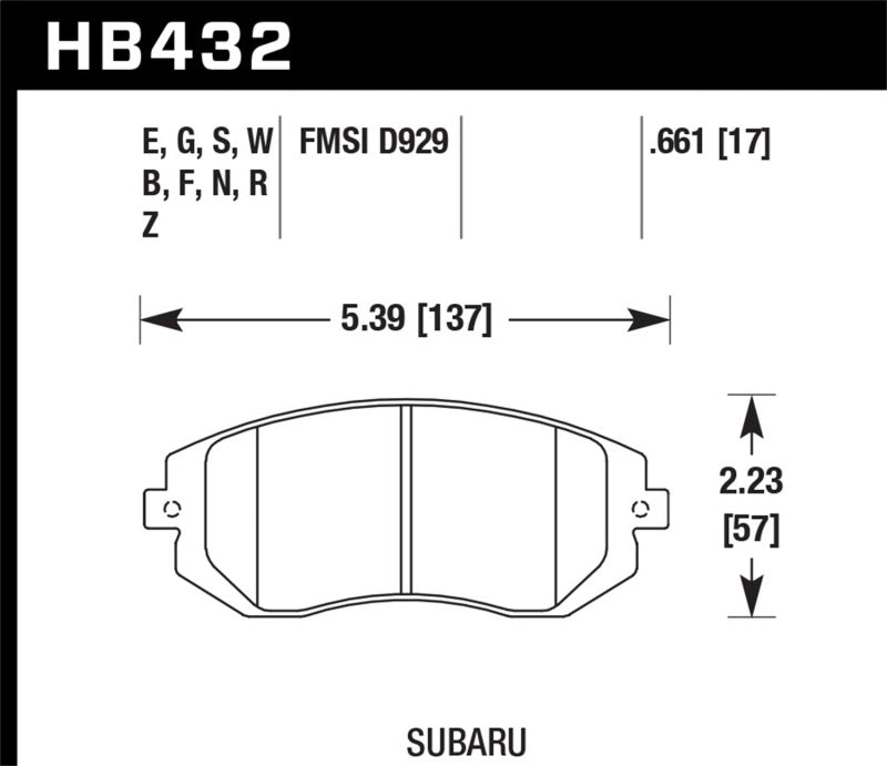 Hawk 03-05 WRX / 08 WRX D929 DTC-60 Plaquettes de frein avant de course