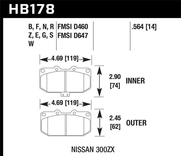 Hawk 06-07 WRX / 89-96 Nissan 300ZX / 89-93 Skyline GT-R DOTC-60 Coussinets de course avant