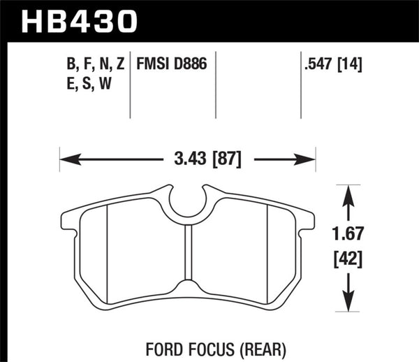 Hawk 00-07 Ford Focus HPS 5.0 Plaquettes de frein arrière