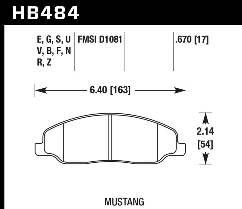 Hawk HB484B.670 2008-2009 Ford Mustang Bullitt 4.6 HPS 5.0 Front Brake Pads