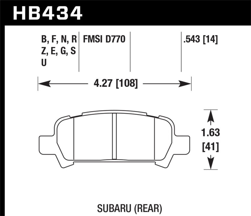 Hawk 02-03 WRX / 05-08 LGT D770 HP+ Street Plaquettes de frein arrière