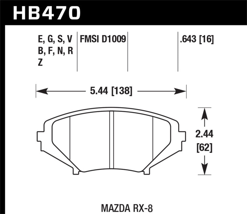 Hawk 08-10 Mazda RX-8 Grand Touring/Sport/Touring / 04-07 RX-8 DTC-60 Plaquettes de frein avant de course