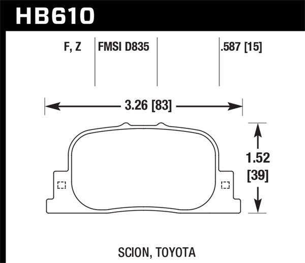 Hawk 05-09 Scion tC / 00-01 Lexus ES300 HPS Street Plaquettes de frein arrière