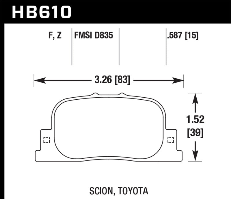 Hawk HB610F.587 05-09 Scion tC / 00-01 Lexus ES300 HPS Street Rear Brake Pads