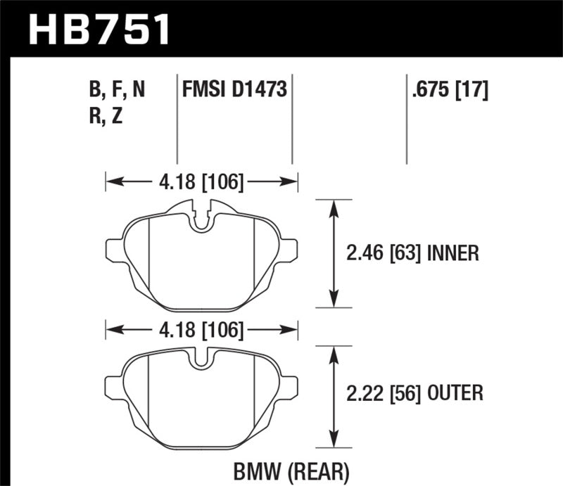 Hawk HB751B.675 2015 BMW 428i Gran Coupe / 11-16 535i / 11-16 X3/X4 HPS 5.0 Rear Brake Pads