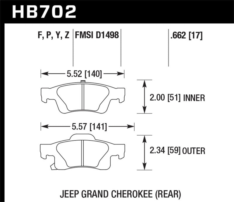 Hawk 11-12 Dodge Durango / 11-12 Jeep Grand Cherokee HPS 5.0 Plaquettes de frein arrière