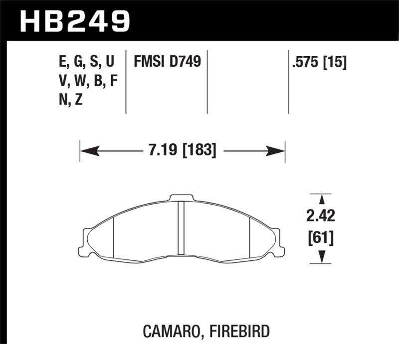 Hawk HB249W.575 98-02 Chevy Camaro / 98-02 Pontiac Firebird Race DTC-30 Front Brake Pads