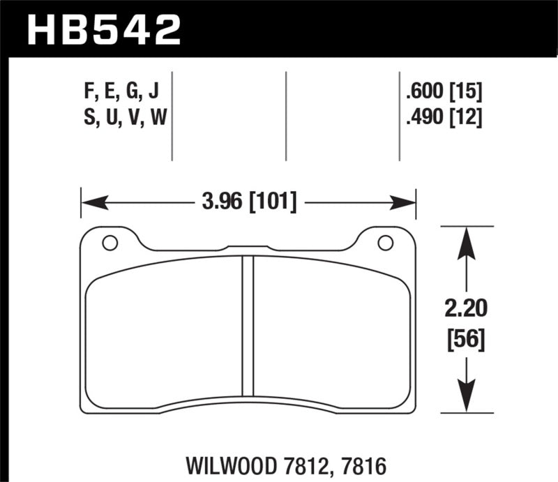 Hawk HB542G.600 Wilwood Dynapro Narrow Mount/NDL/Radial Mount Billet DTC-60 Race Brake Pads