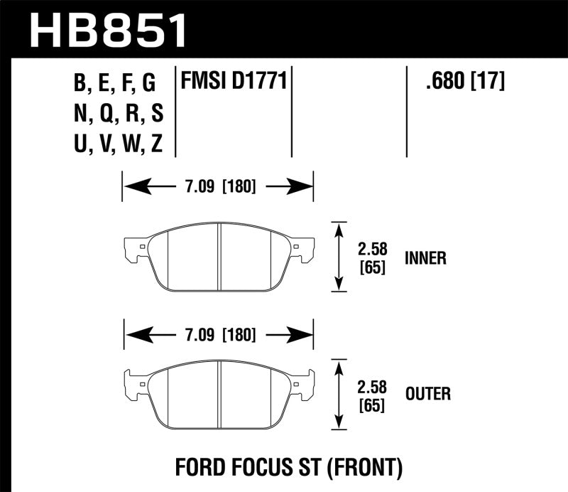 Plaquettes de frein avant Hawk 15-16 Ford Focus ST DTC-30 Race