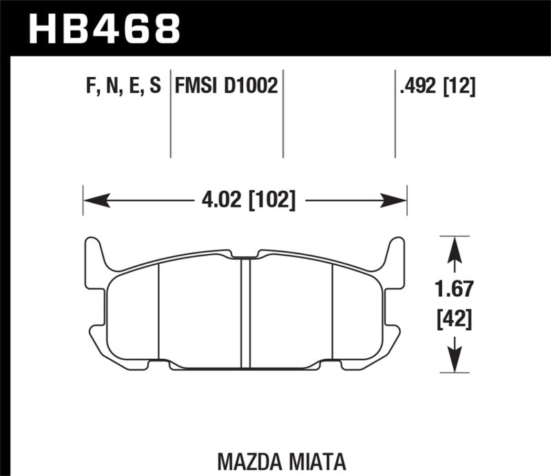 Hawk HB468E.492 03-05 Miata w/ Sport Suspension Blue 9012 Race Rear Brake Pads D1002