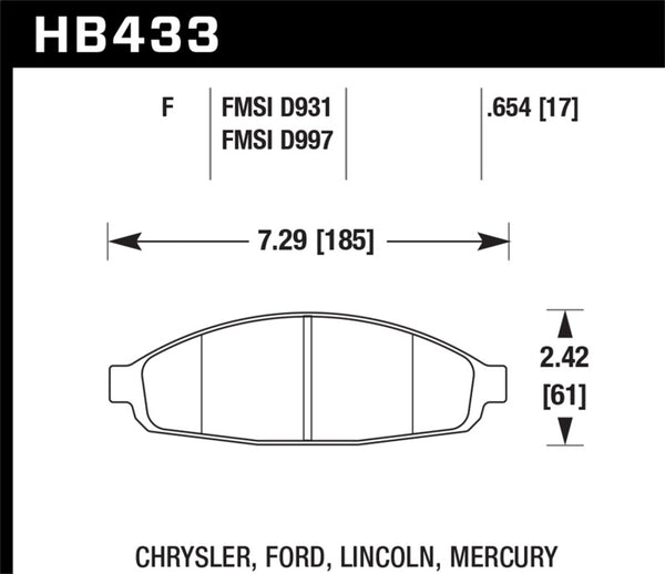 Hawk 03-11 Ford Crown Victoria HPS 5.0 Plaquettes de frein avant