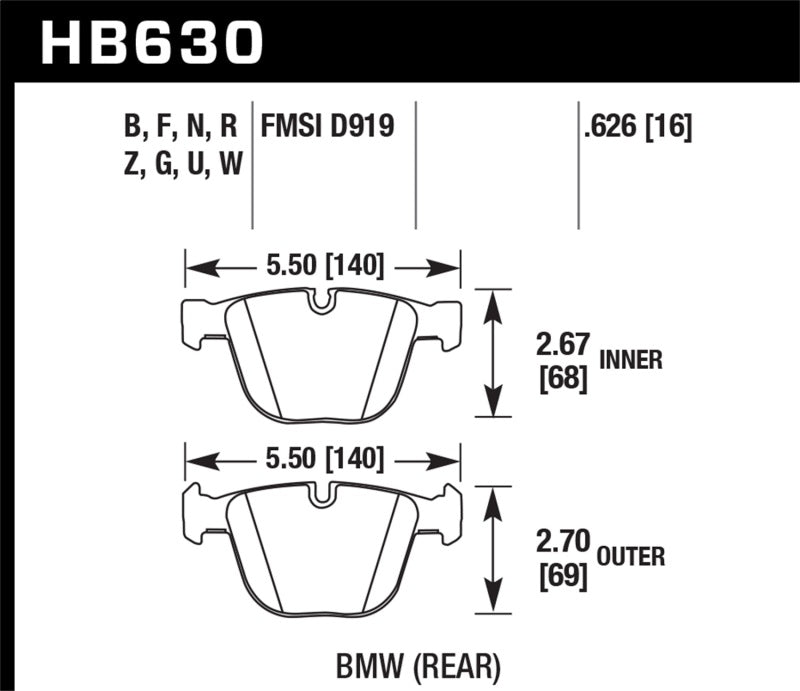 Hawk 04-10 BMW 535i/545i/550i / 04-10 645Ci/650i /02-09 745i/745Li/750 HPS 5.0 Plaquettes de frein de rue