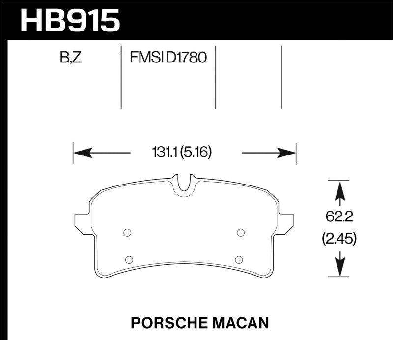 Hawk HB915B.664 16-18 Porsche Macan HPS 5.0 Street Rear Brake Pads